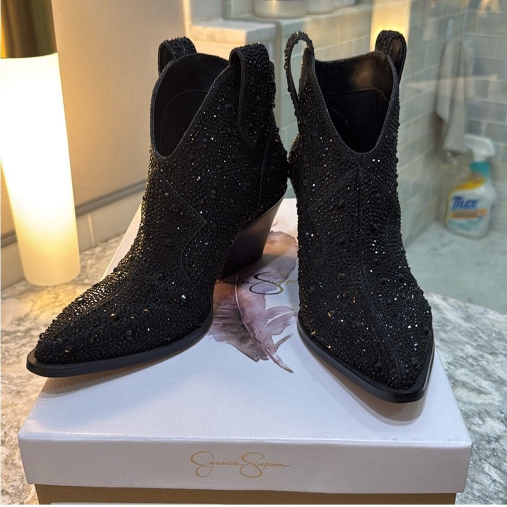 Gabor Black Embellished Suede Heeled Ankle Boots